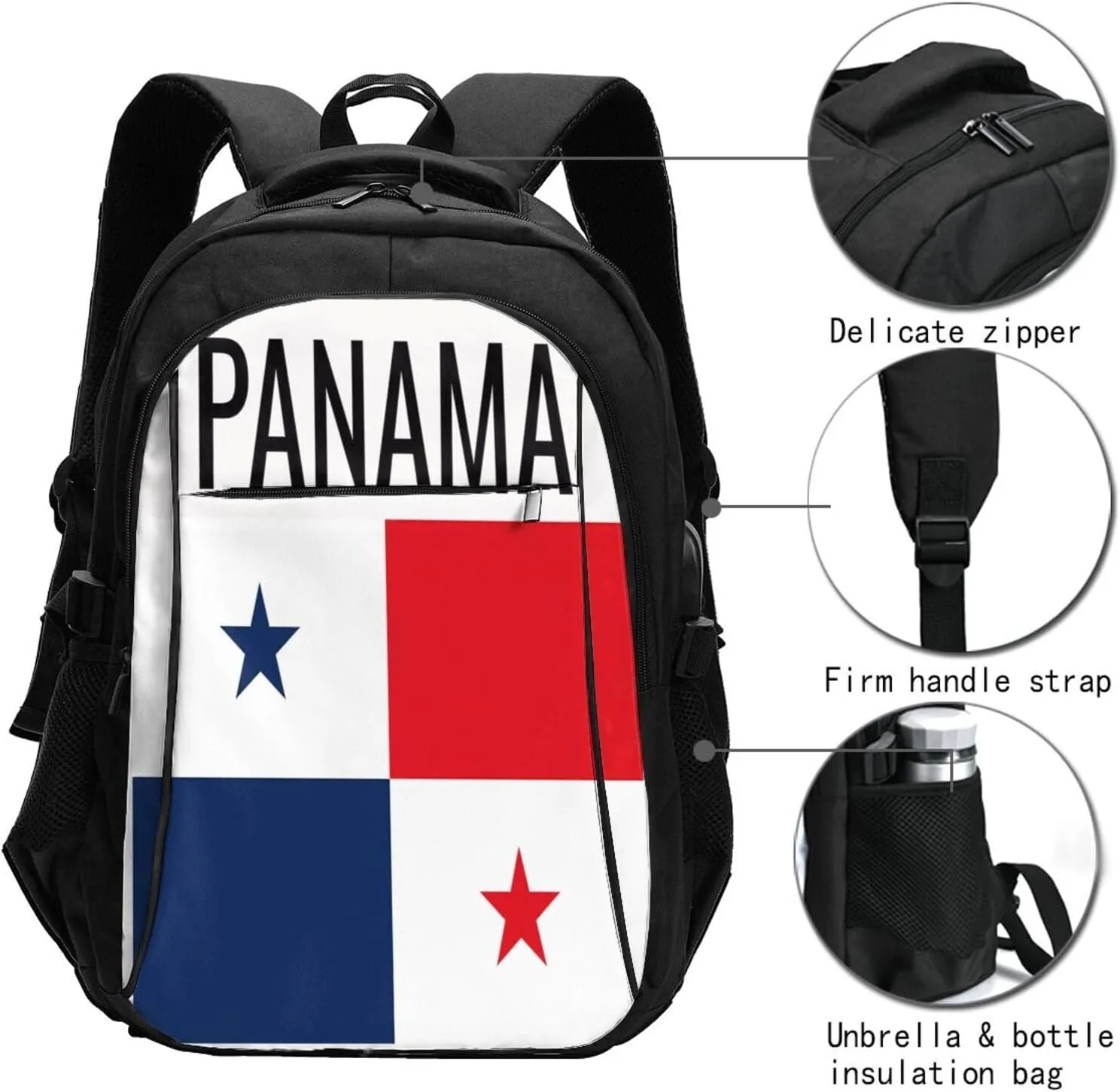 Panama Flag Casual Travel Backpacks Hiking Camping Backpack Large Outdoor Sport Daypack Laptop Rucksack Climbing Working Bags with USB Port