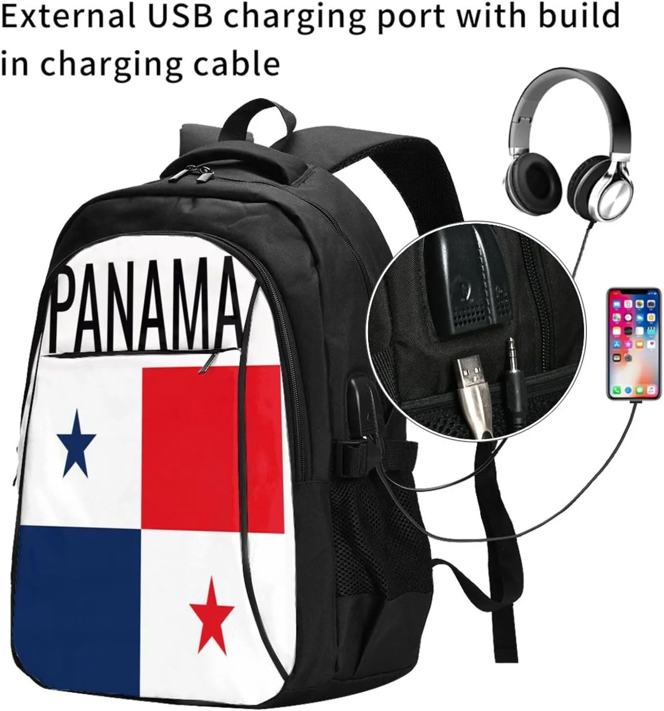 Panama Flag Casual Travel Backpacks Hiking Camping Backpack Large Outdoor Sport Daypack Laptop Rucksack Climbing Working Bags with USB Port