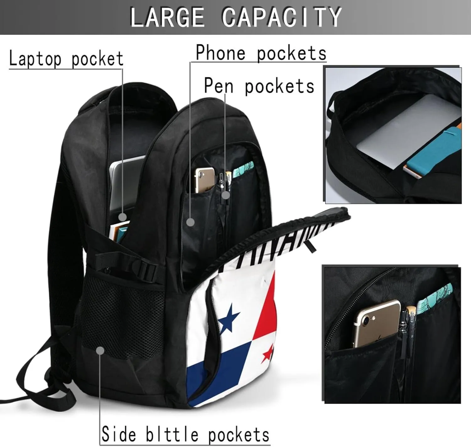 Panama Flag Casual Travel Backpacks Hiking Camping Backpack Large Outdoor Sport Daypack Laptop Rucksack Climbing Working Bags with USB Port