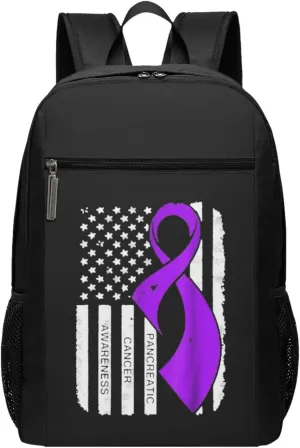 Pancreatic Cancer Awareness Flag Travel Laptop Backpack, Business Anti Theft Slim Sturdy Laptops Backpacks, College Computer Bag Gift for Men & Women Fits 17 Inch Notebook,Black