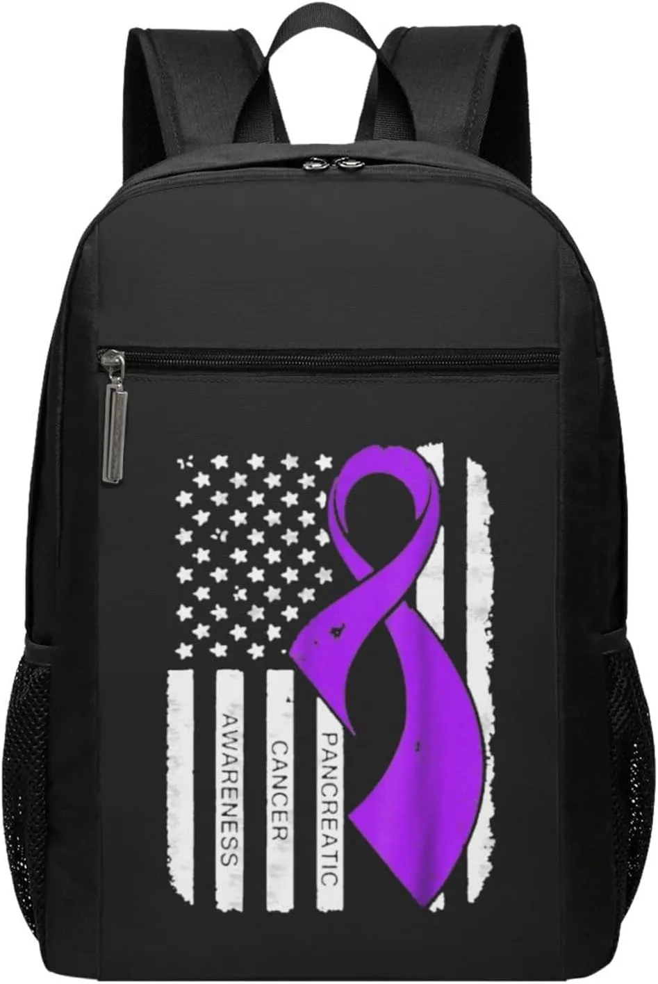 Pancreatic Cancer Awareness Flag Travel Laptop Backpack, Business Anti Theft Slim Sturdy Laptops Backpacks, College Computer Bag Gift for Men & Women Fits 17 Inch Notebook,Black