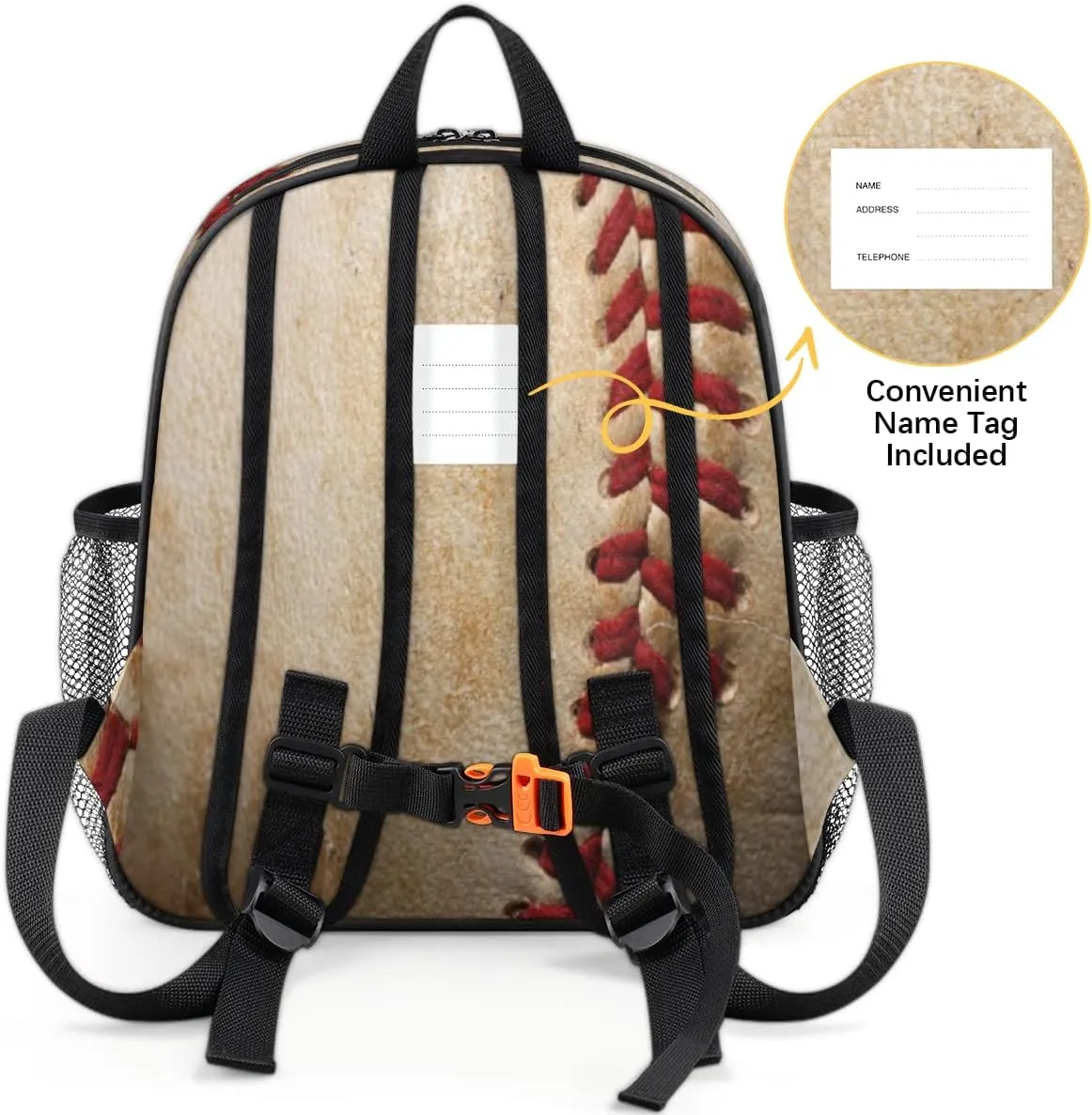 Pardick Baseball Little Kids Backpack for Boys Girls Baseball Texture Pre-K Toddler Backpack Travel Bag - Name Tag and Chest Strap