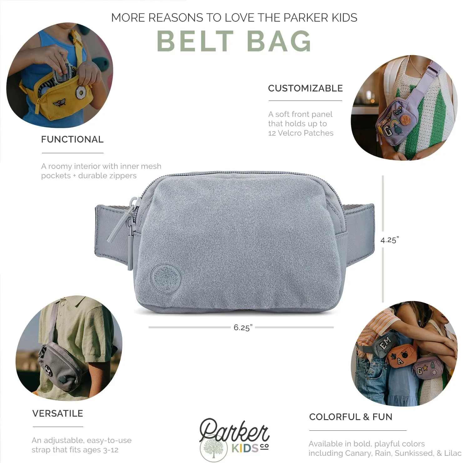 Parker Kids Belt Bag for Girls and Boys - Customizable with Hook and Loop Patches - Child Fanny Pack with Adjustable Strap - Durable Crossbody for Active Children - Lilac