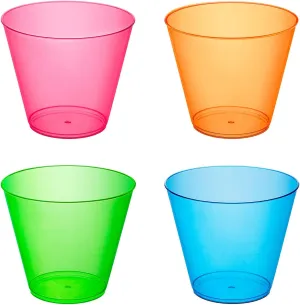 Party Essentials Hard Plastic 9-Ounce Party Cups/Old Fashioned Tumblers, 150-Count, Assorted Neon