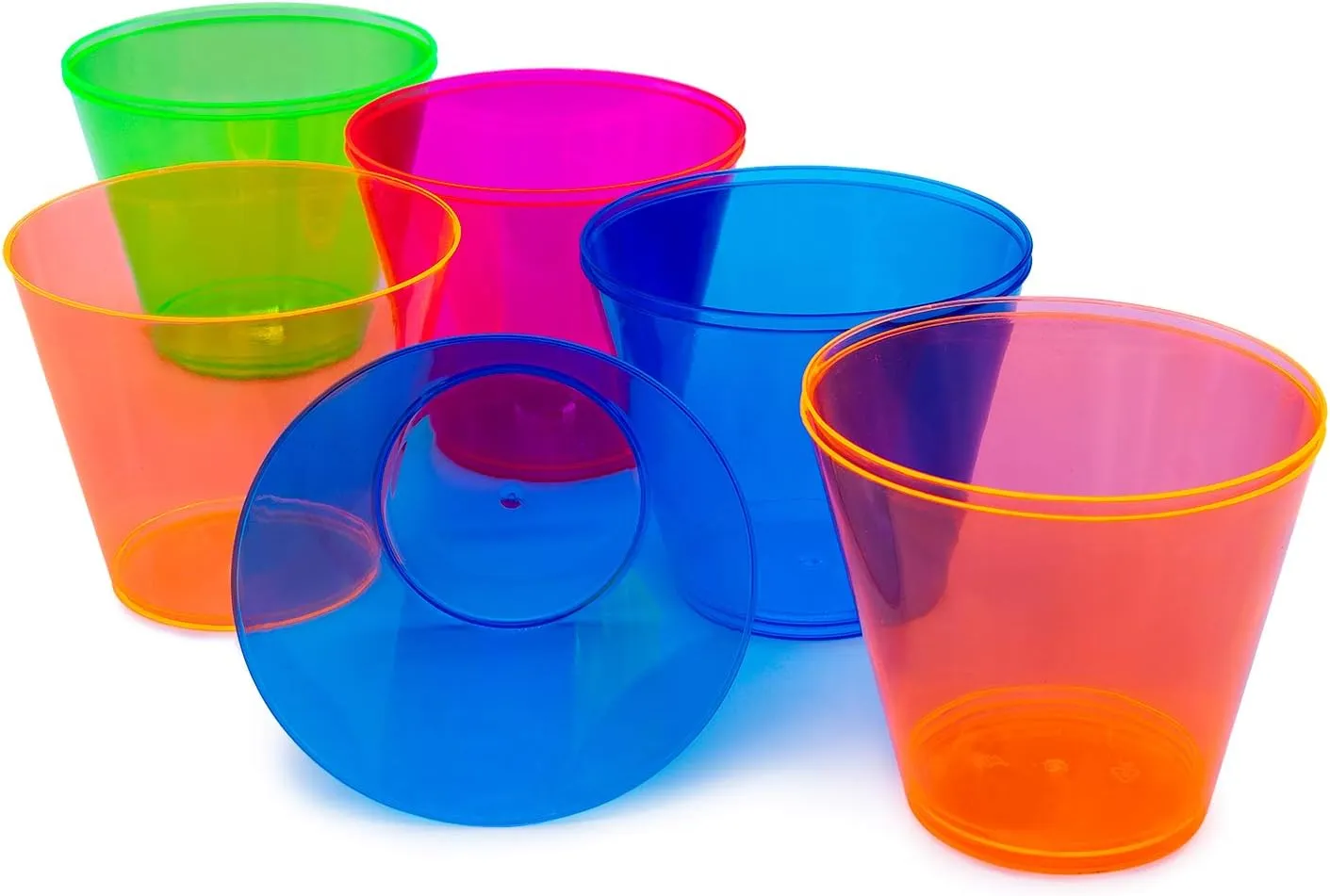 Party Essentials Hard Plastic 9-Ounce Party Cups/Old Fashioned Tumblers, 150-Count, Assorted Neon