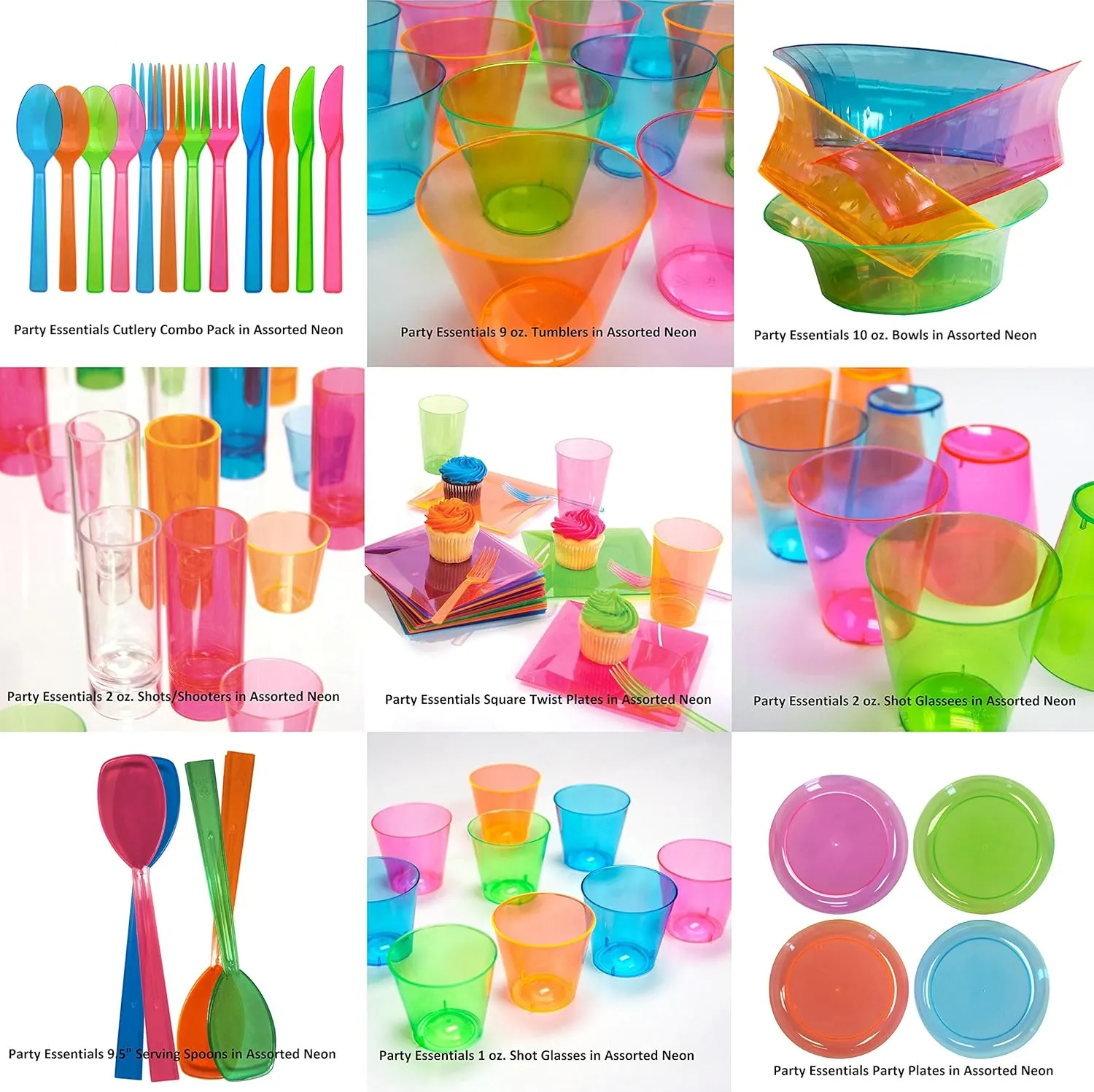 Party Essentials Hard Plastic 9-Ounce Party Cups/Old Fashioned Tumblers, 150-Count, Assorted Neon