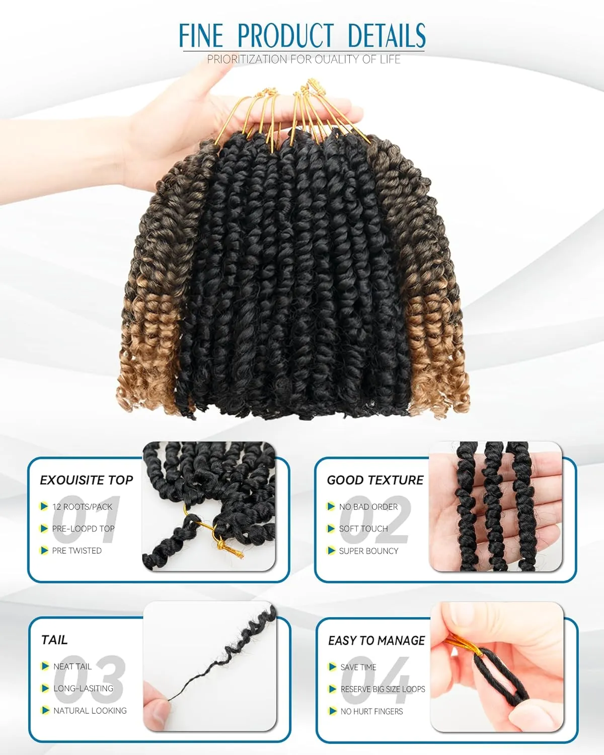 Passion Twist Crochet Hair-Mixed Color Combo Pack(6 packs 1B 2 packs T1B/27),Pre-twisted Pre Looped Super Soft & Bouncy Synthetic Braided Hair Extensions For Black Women and Kid(6"-8 Packs,1B T27)