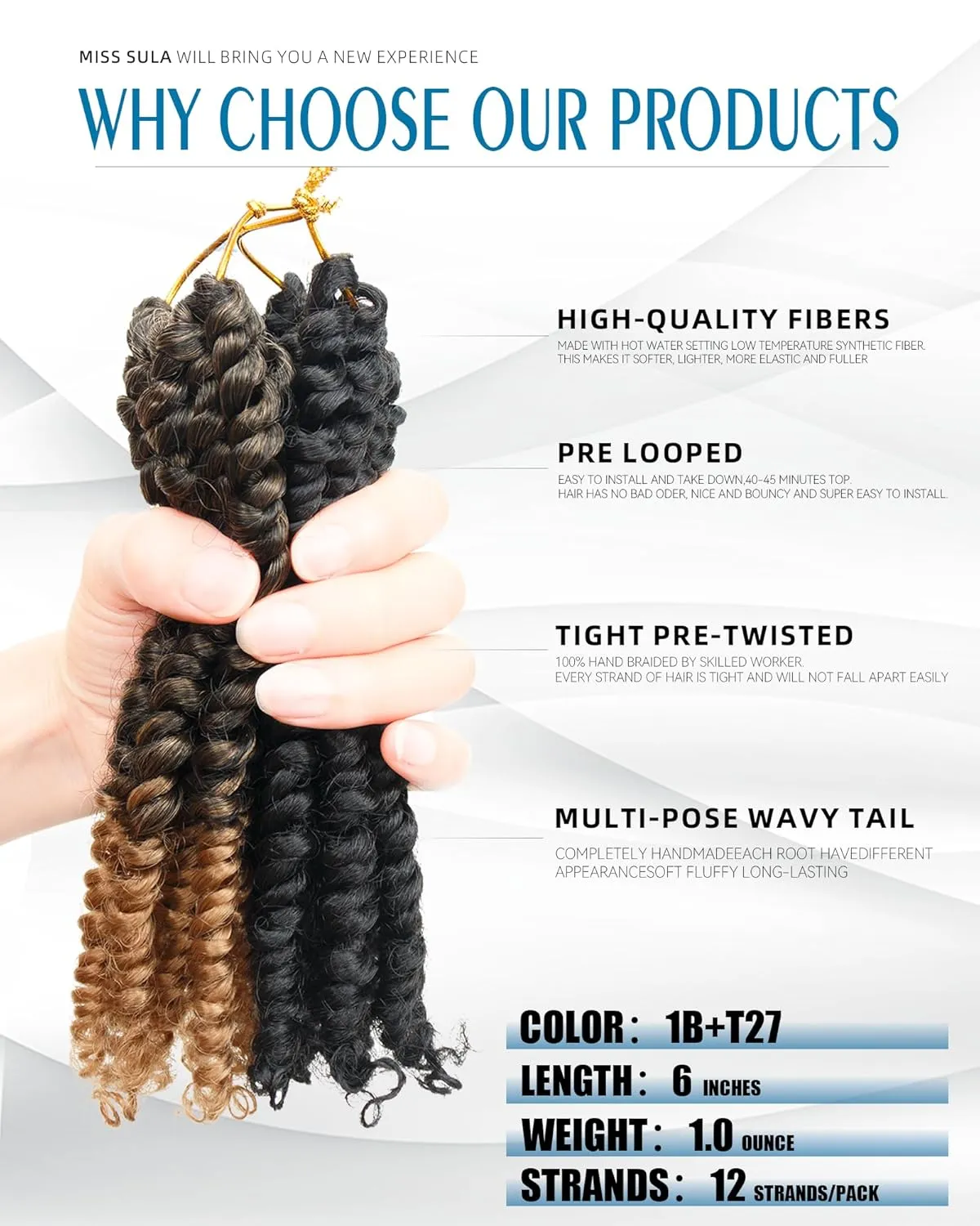Passion Twist Crochet Hair-Mixed Color Combo Pack(6 packs 1B 2 packs T1B/27),Pre-twisted Pre Looped Super Soft & Bouncy Synthetic Braided Hair Extensions For Black Women and Kid(6"-8 Packs,1B T27)