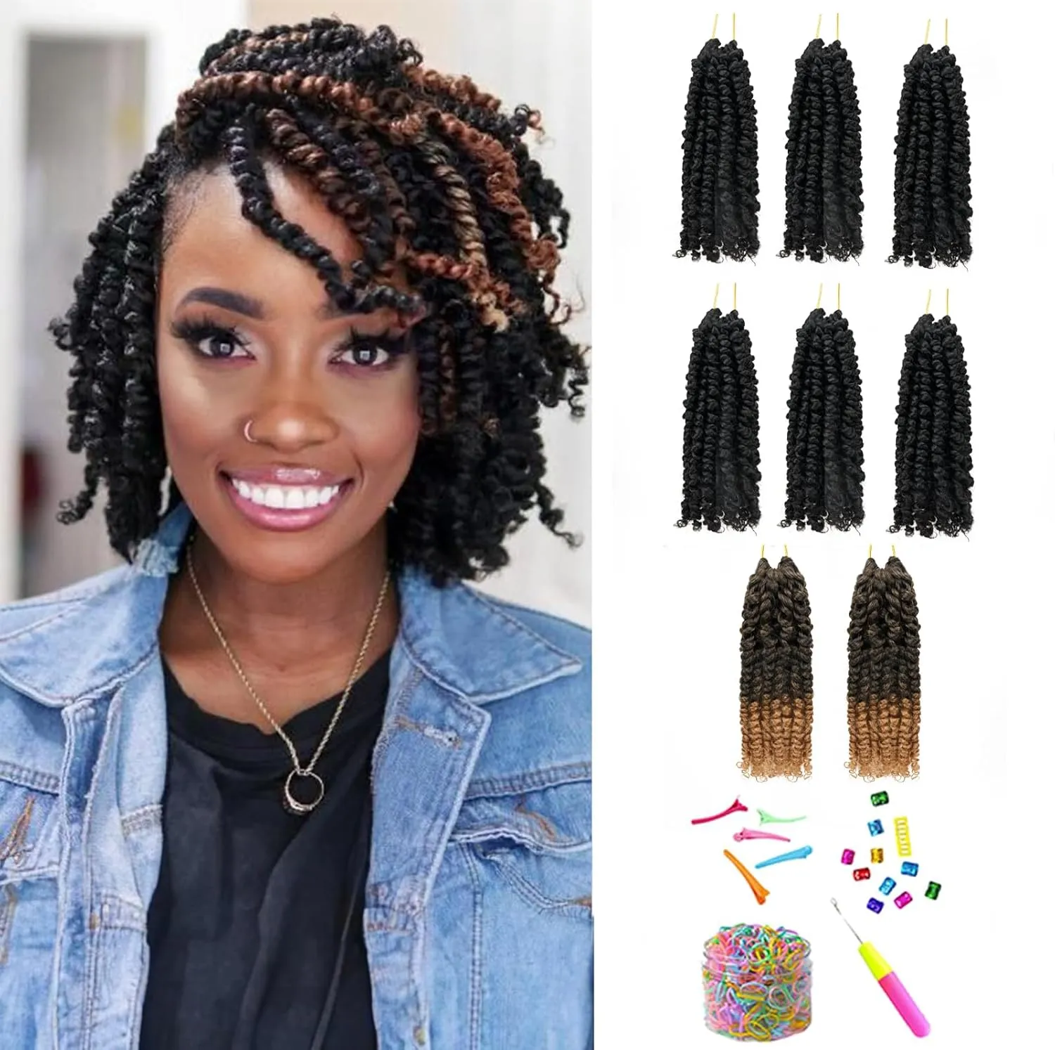 Passion Twist Crochet Hair-Mixed Color Combo Pack(6 packs 1B 2 packs T1B/27),Pre-twisted Pre Looped Super Soft & Bouncy Synthetic Braided Hair Extensions For Black Women and Kid(6"-8 Packs,1B T27)