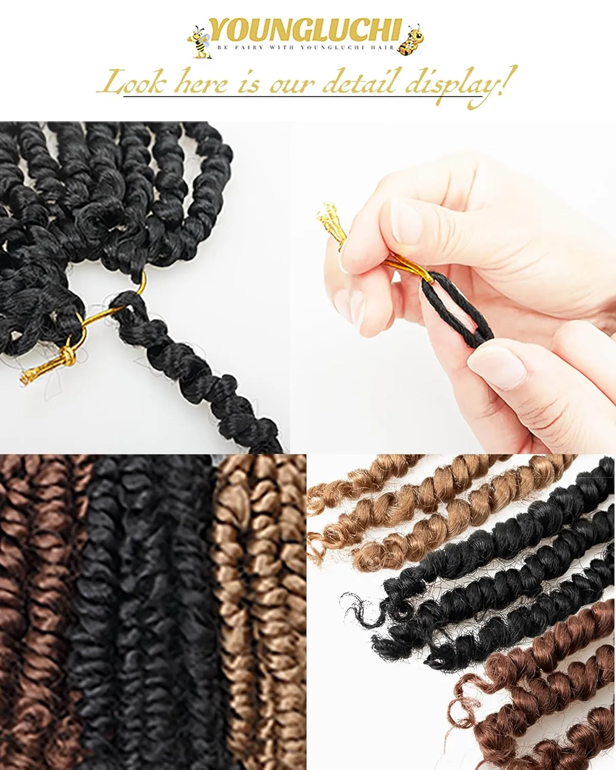 Passion Twist Crochet Hair- Mixed Colors Combo Pack,4 Inch 8 Packs Pre Looped Pretwisted Super Short Crochet Hair Extensions Braided by Synthetic Spring Kinky Twist Bohemian Curls(1B 27# 30#)