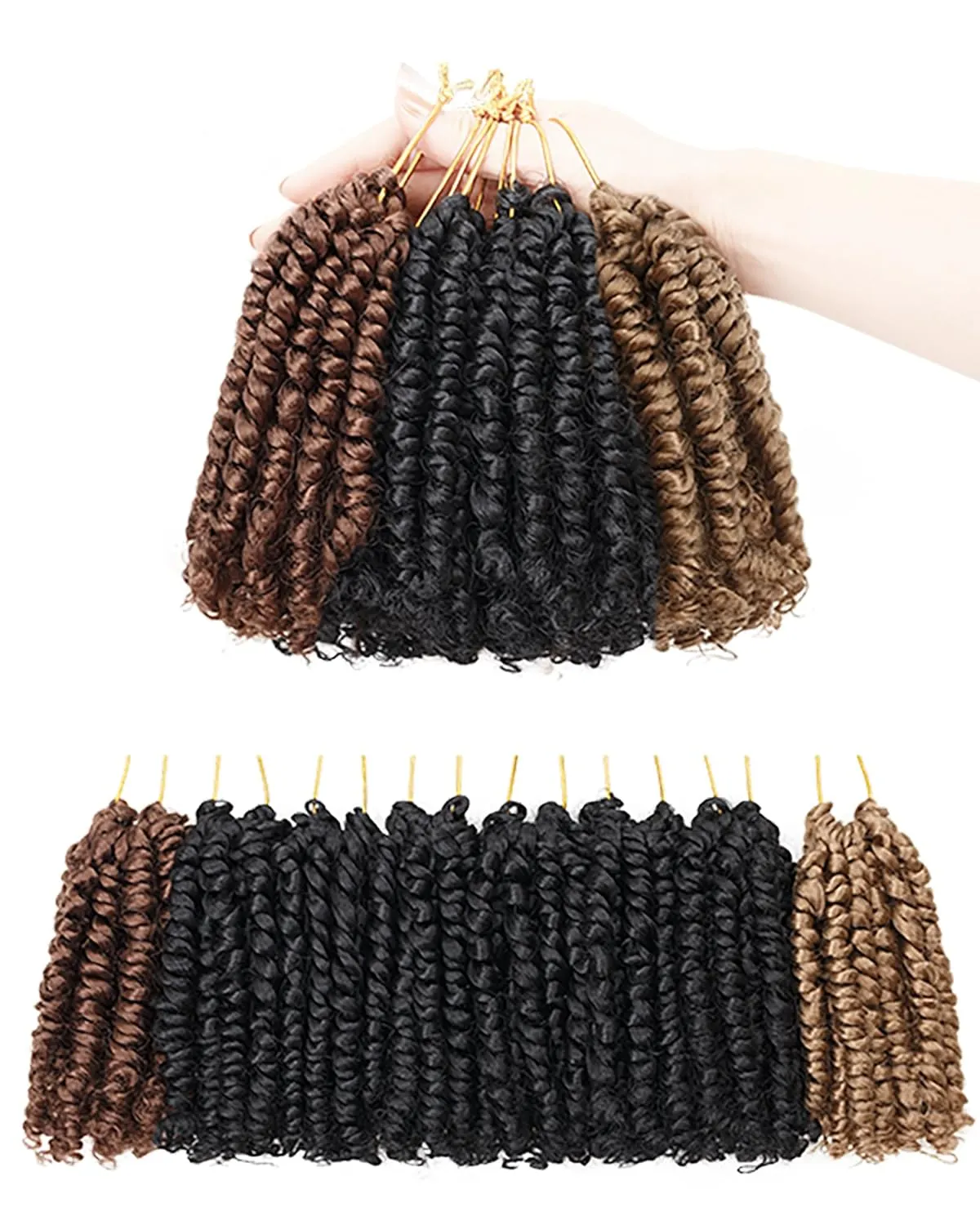 Passion Twist Crochet Hair- Mixed Colors Combo Pack,4 Inch 8 Packs Pre Looped Pretwisted Super Short Crochet Hair Extensions Braided by Synthetic Spring Kinky Twist Bohemian Curls(1B 27# 30#)