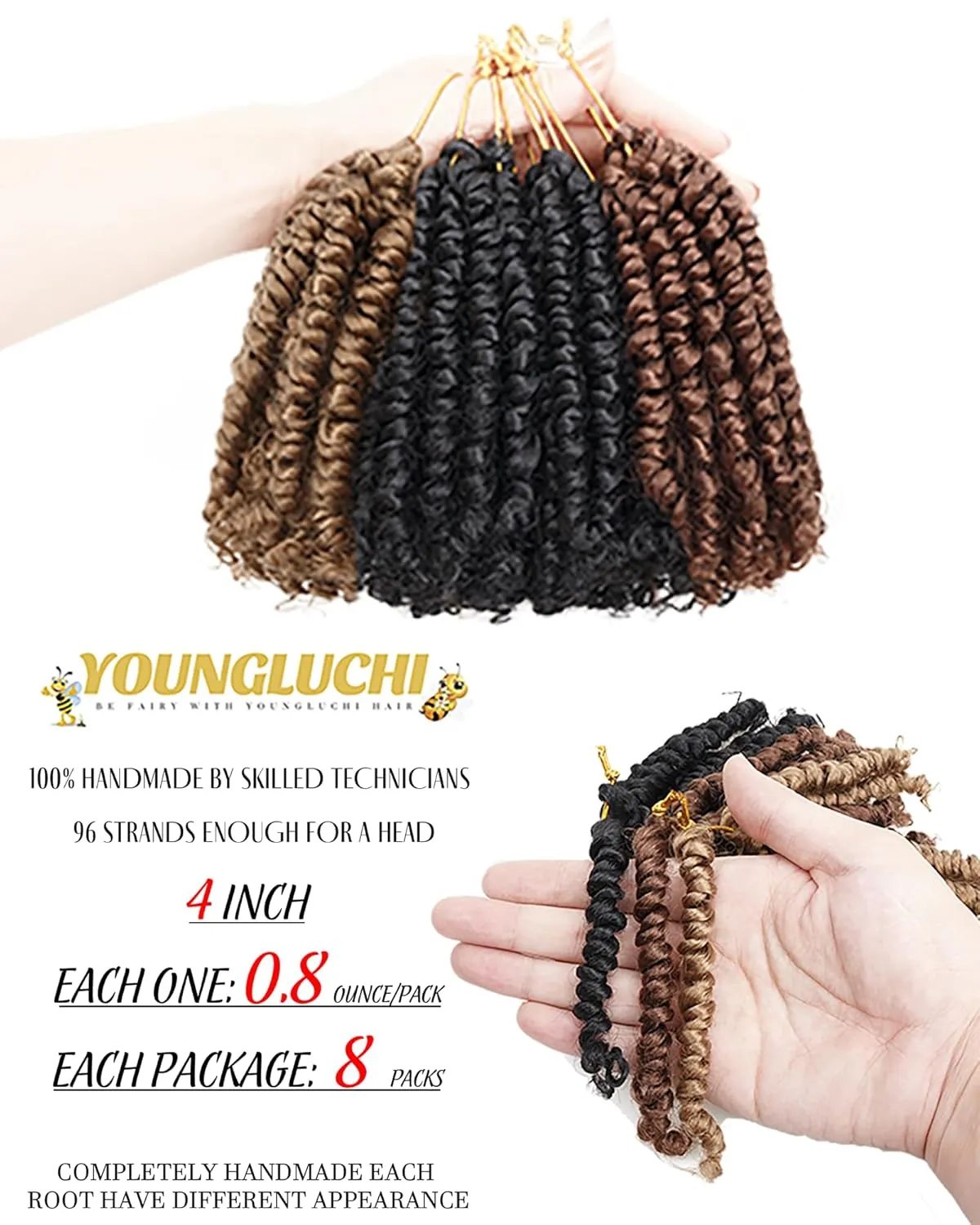 Passion Twist Crochet Hair- Mixed Colors Combo Pack,4 Inch 8 Packs Pre Looped Pretwisted Super Short Crochet Hair Extensions Braided by Synthetic Spring Kinky Twist Bohemian Curls(1B 27# 30#)