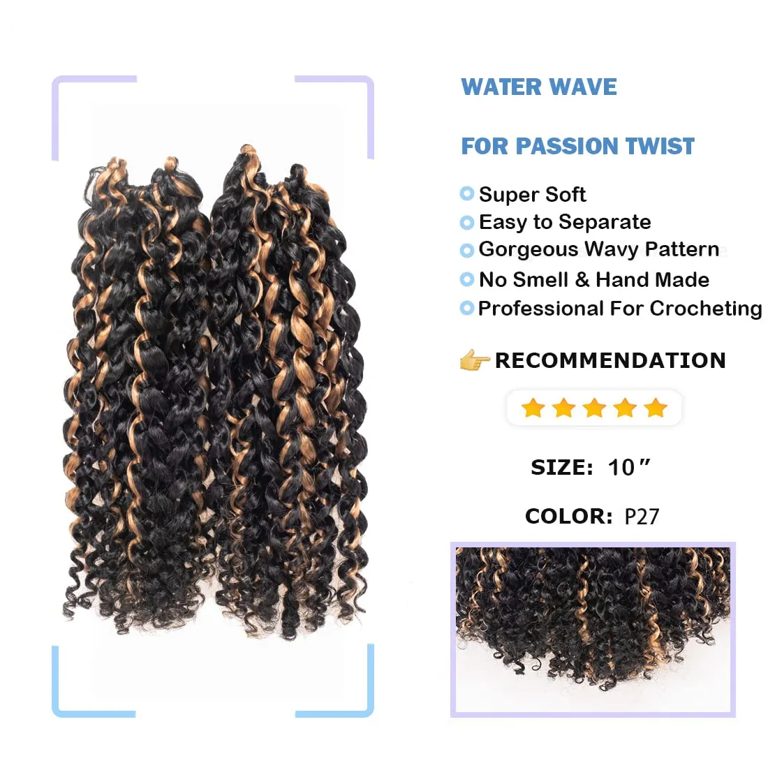 Passion Twist Hair - 10 Inch 7packs Black Mix Blonde Water Wave Crochet Braids Synthetic Braiding Hair Extensions (10 Inch 7Packs, P27)