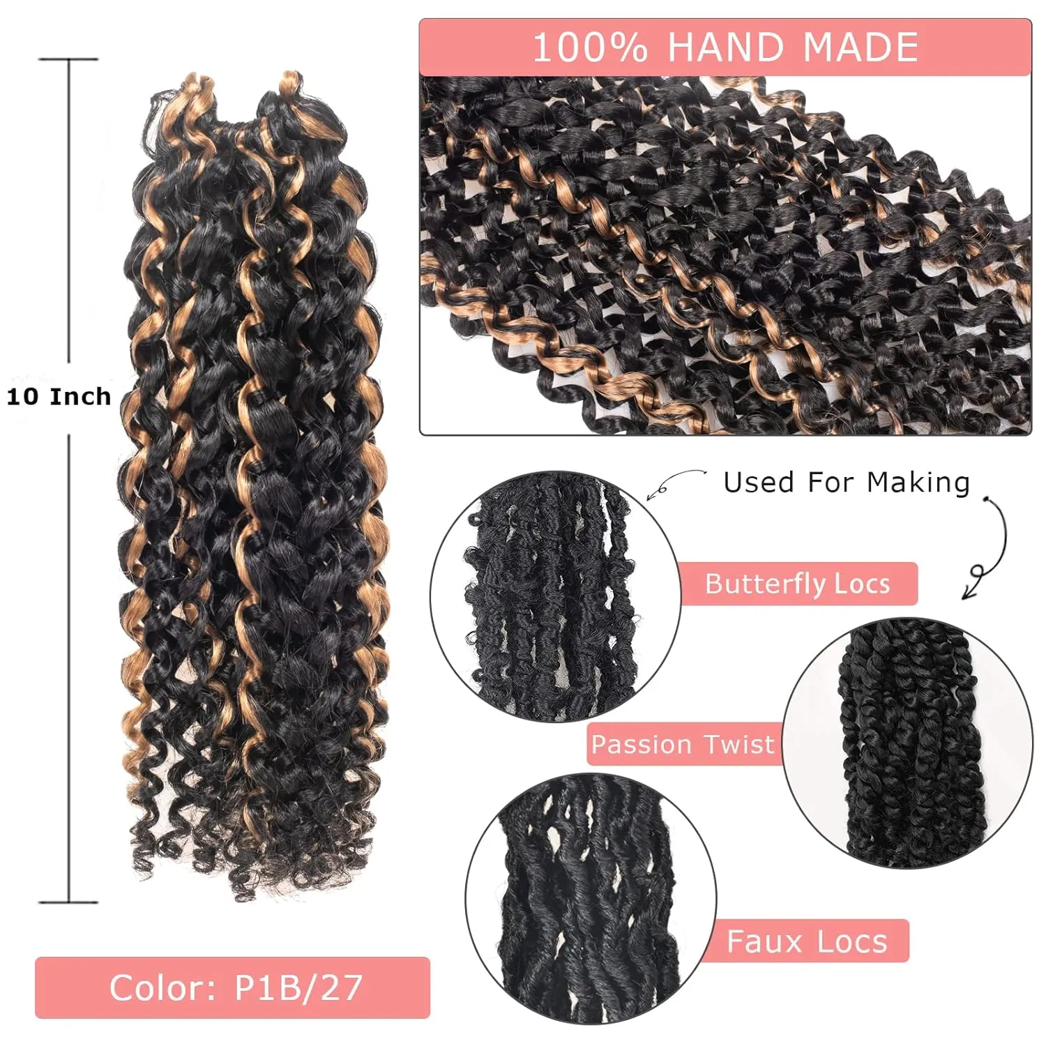 Passion Twist Hair - 10 Inch 7packs Black Mix Blonde Water Wave Crochet Braids Synthetic Braiding Hair Extensions (10 Inch 7Packs, P27)