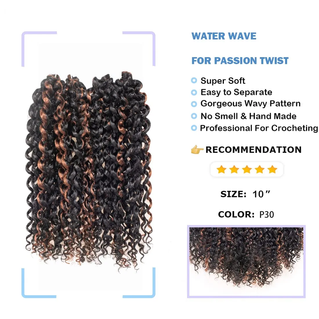 Passion Twist Hair - 10 Inch 7packs Black Mix Brown Water Wave Crochet Braids Synthetic Braiding Hair Extensions (10 Inch 7Packs, P30)