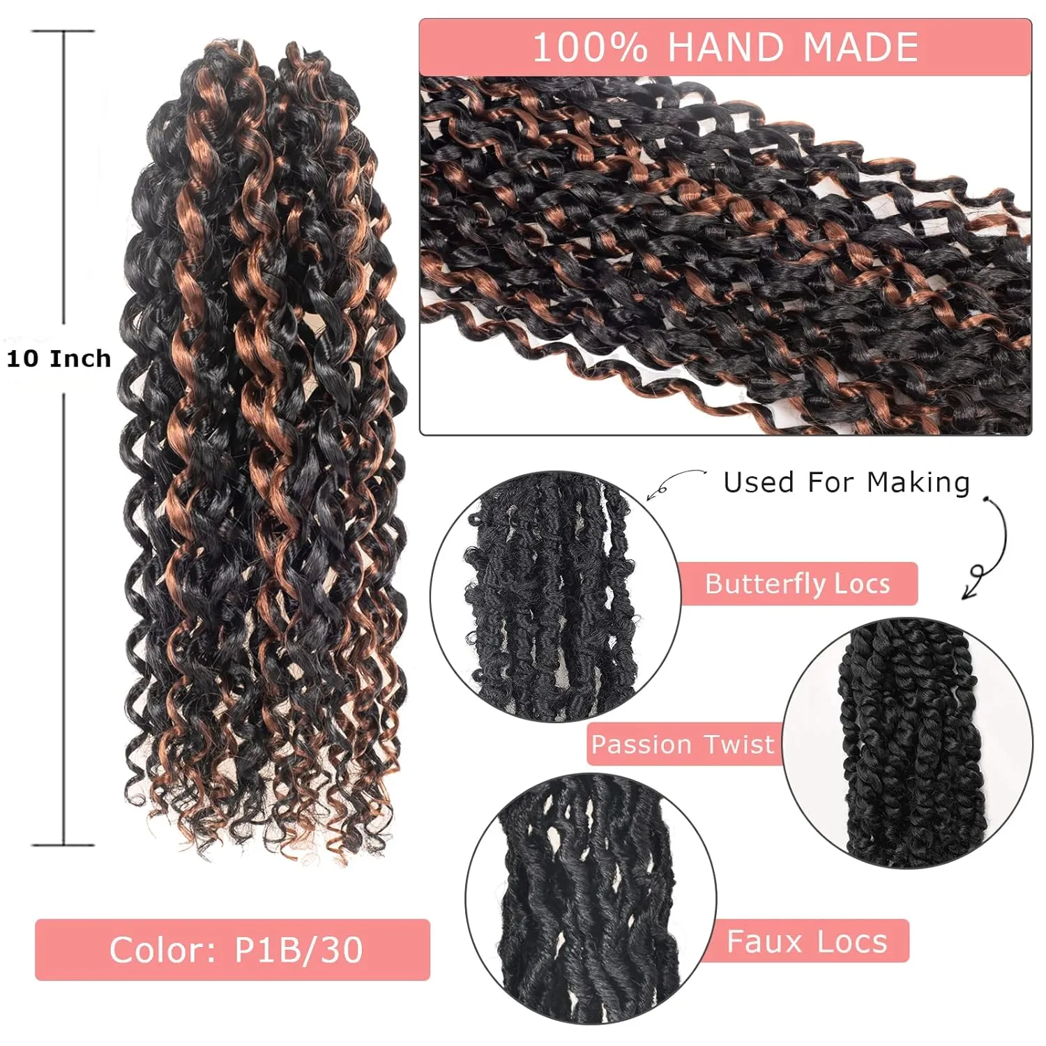 Passion Twist Hair - 10 Inch 7packs Black Mix Brown Water Wave Crochet Braids Synthetic Braiding Hair Extensions (10 Inch 7Packs, P30)