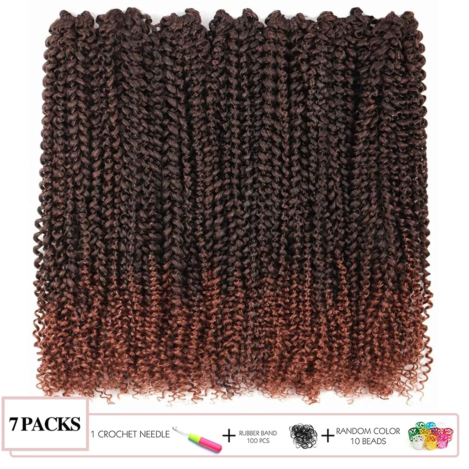 Passion Twist Hair - 10 Inch 7packs Ombre Brown Water Wave Crochet Braids Synthetic Braiding Hair Extensions (10 Inch 7Packs, T30)