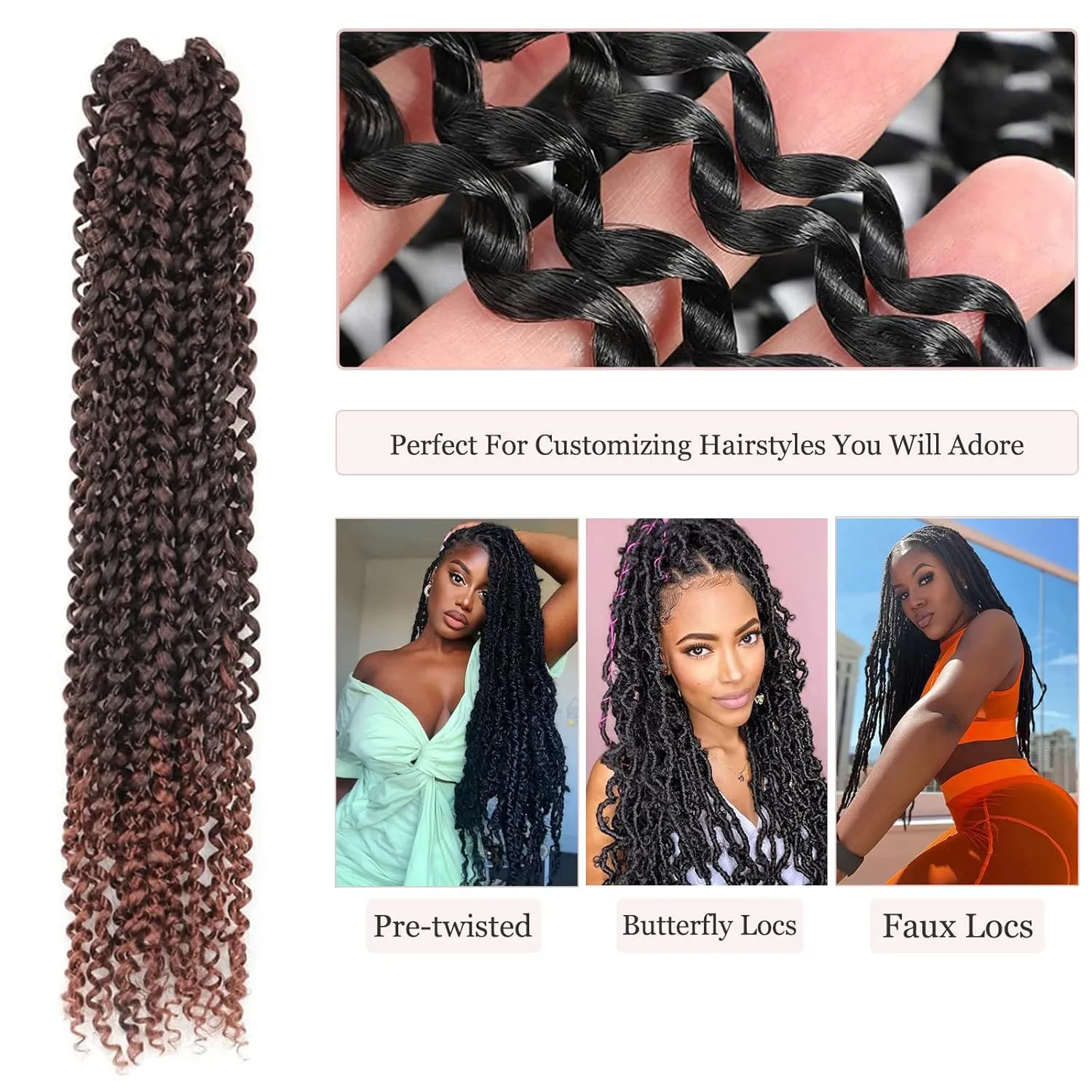 Passion Twist Hair - 10 Inch 7packs Ombre Brown Water Wave Crochet Braids Synthetic Braiding Hair Extensions (10 Inch 7Packs, T30)