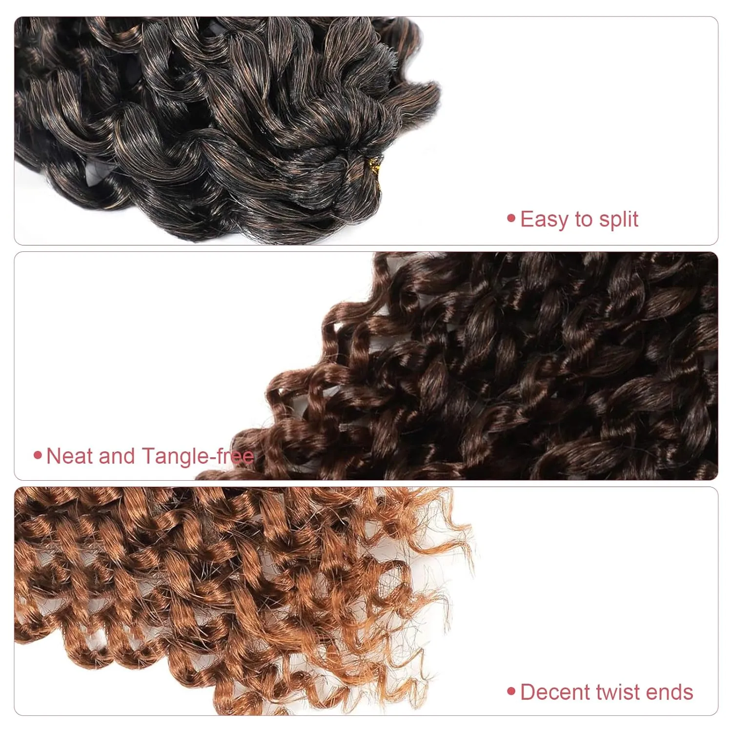Passion Twist Hair - 12 Inch 6packs Ombre Brown Water Wave Crochet Braids Synthetic Braiding Hair Extensions (12 Inch, T30-6P)