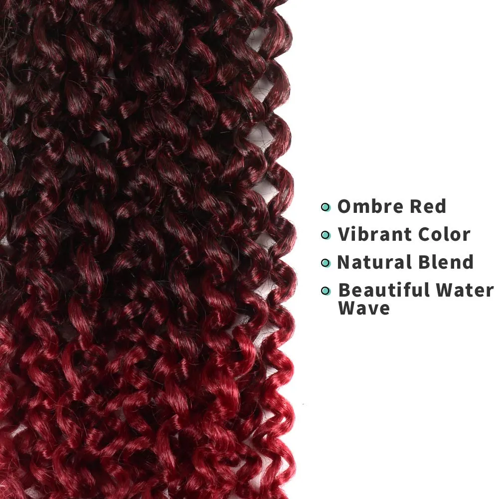 Passion Twist Hair - 14 Inch 7packs Ombre Burgundy Water Wave Crochet Braids Synthetic Braiding Hair Extensions (14 Inch 7Packs,T118)
