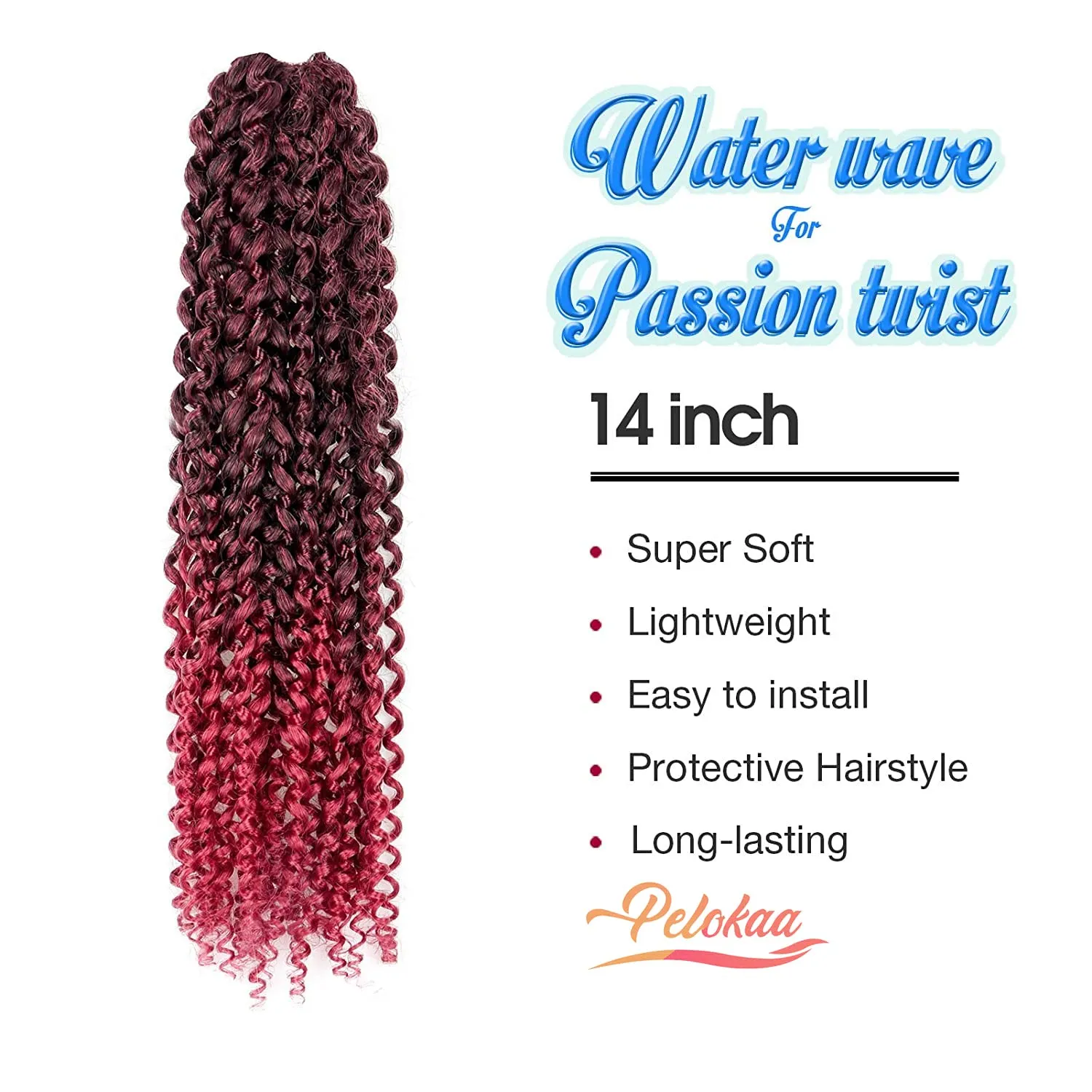Passion Twist Hair - 14 Inch 7packs Ombre Burgundy Water Wave Crochet Braids Synthetic Braiding Hair Extensions (14 Inch 7Packs,T118)