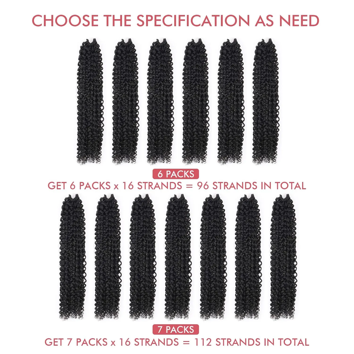 Passion Twist Hair - 16 Inch 6packs Natural Black Water Wave Crochet Braids Synthetic Braiding Hair Extensions (16 Inch, 1B - 6P)