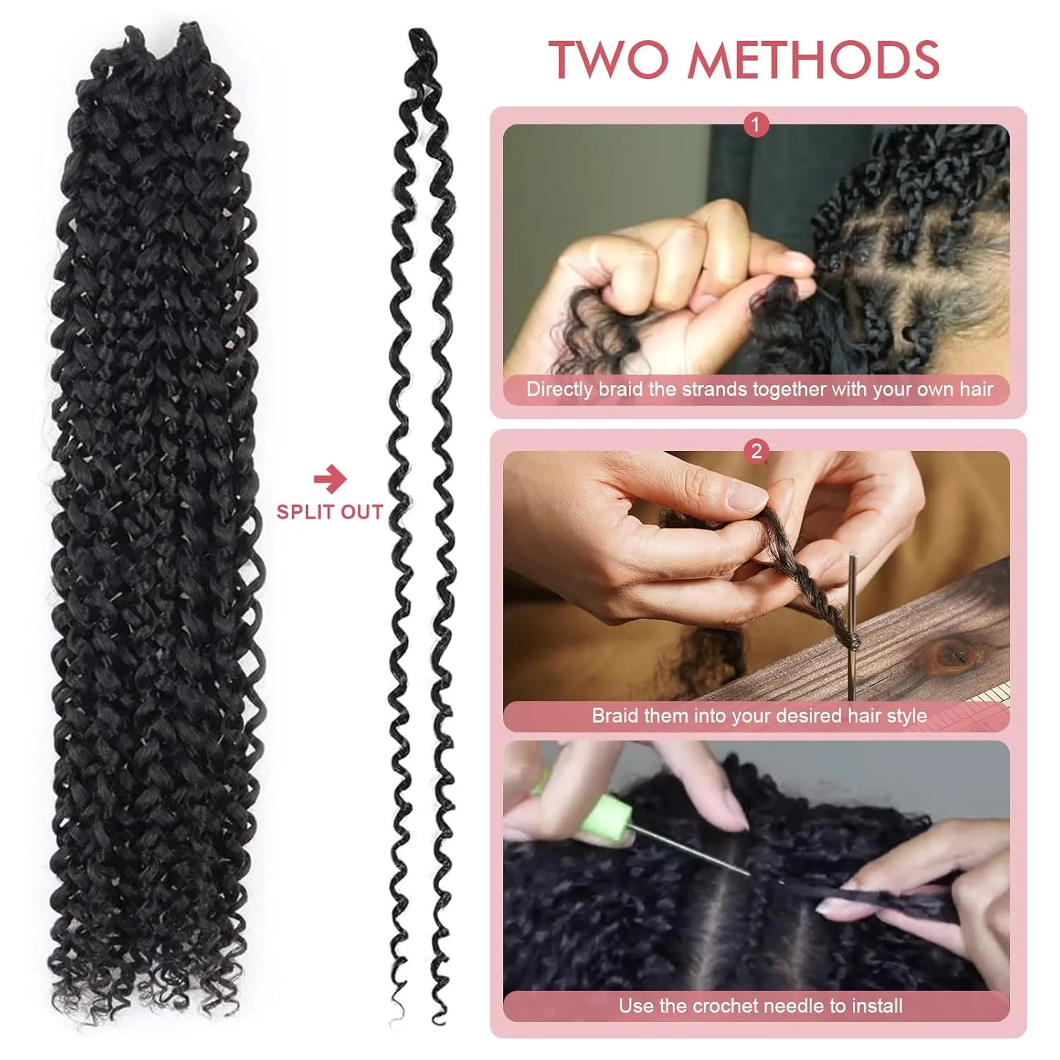 Passion Twist Hair - 16 Inch 6packs Natural Black Water Wave Crochet Braids Synthetic Braiding Hair Extensions (16 Inch, 1B - 6P)