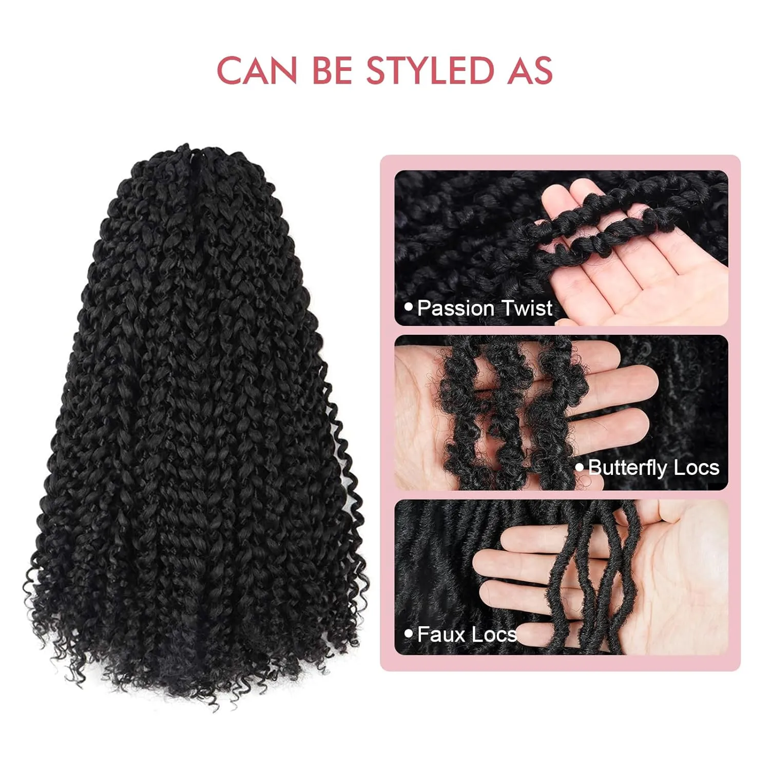 Passion Twist Hair - 16 Inch 6packs Natural Black Water Wave Crochet Braids Synthetic Braiding Hair Extensions (16 Inch, 1B - 6P)