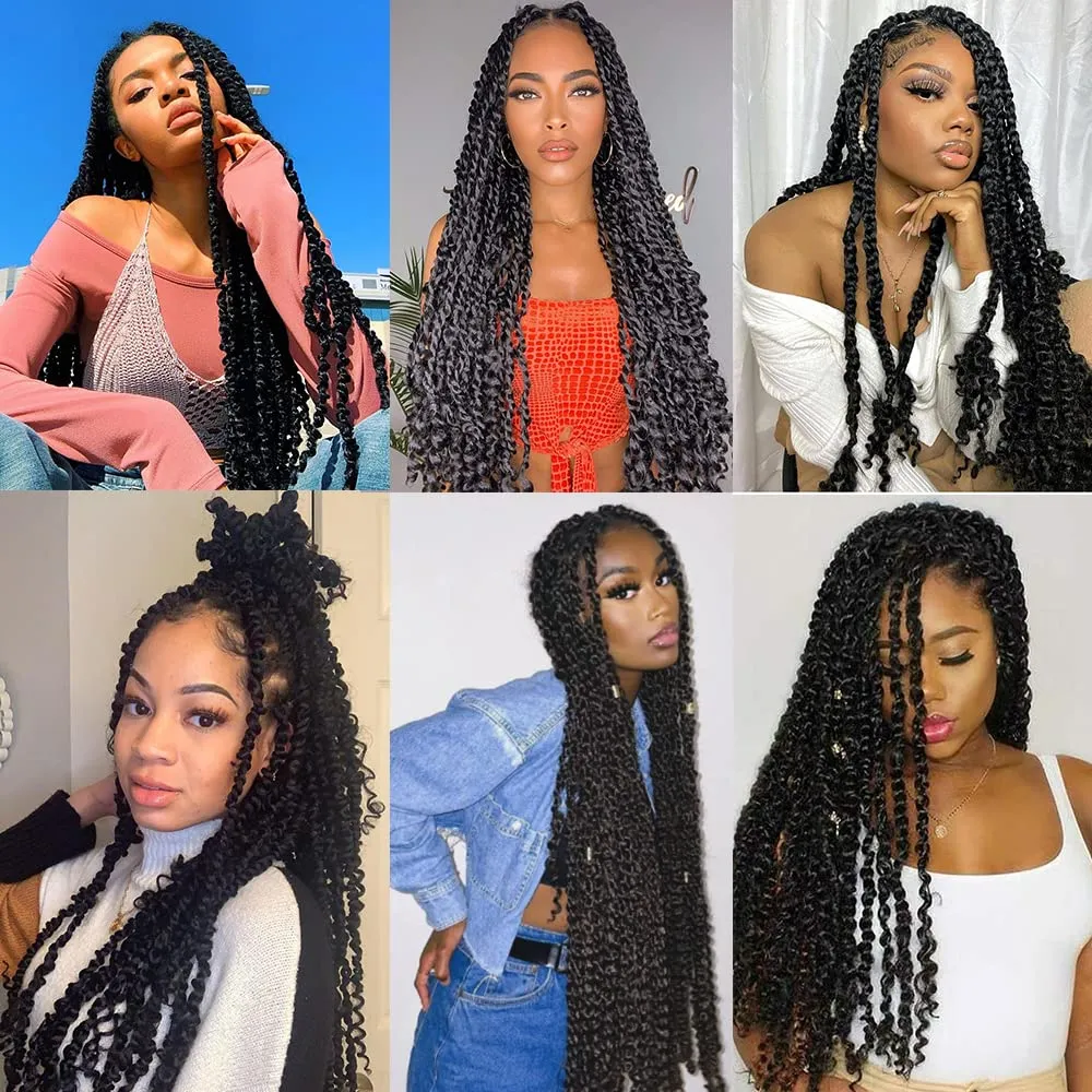 Passion Twist Hair 24 Inch: Water Wave Crochet Hair for Black Women-Long Bohemian Passion Twists Braiding Hair Extensions (1B, 24 inch)