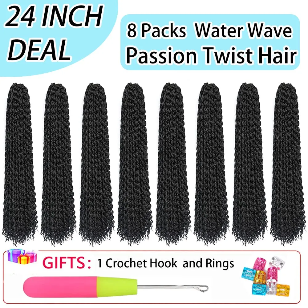 Passion Twist Hair 24 Inch: Water Wave Crochet Hair for Black Women-Long Bohemian Passion Twists Braiding Hair Extensions (1B, 24 inch)