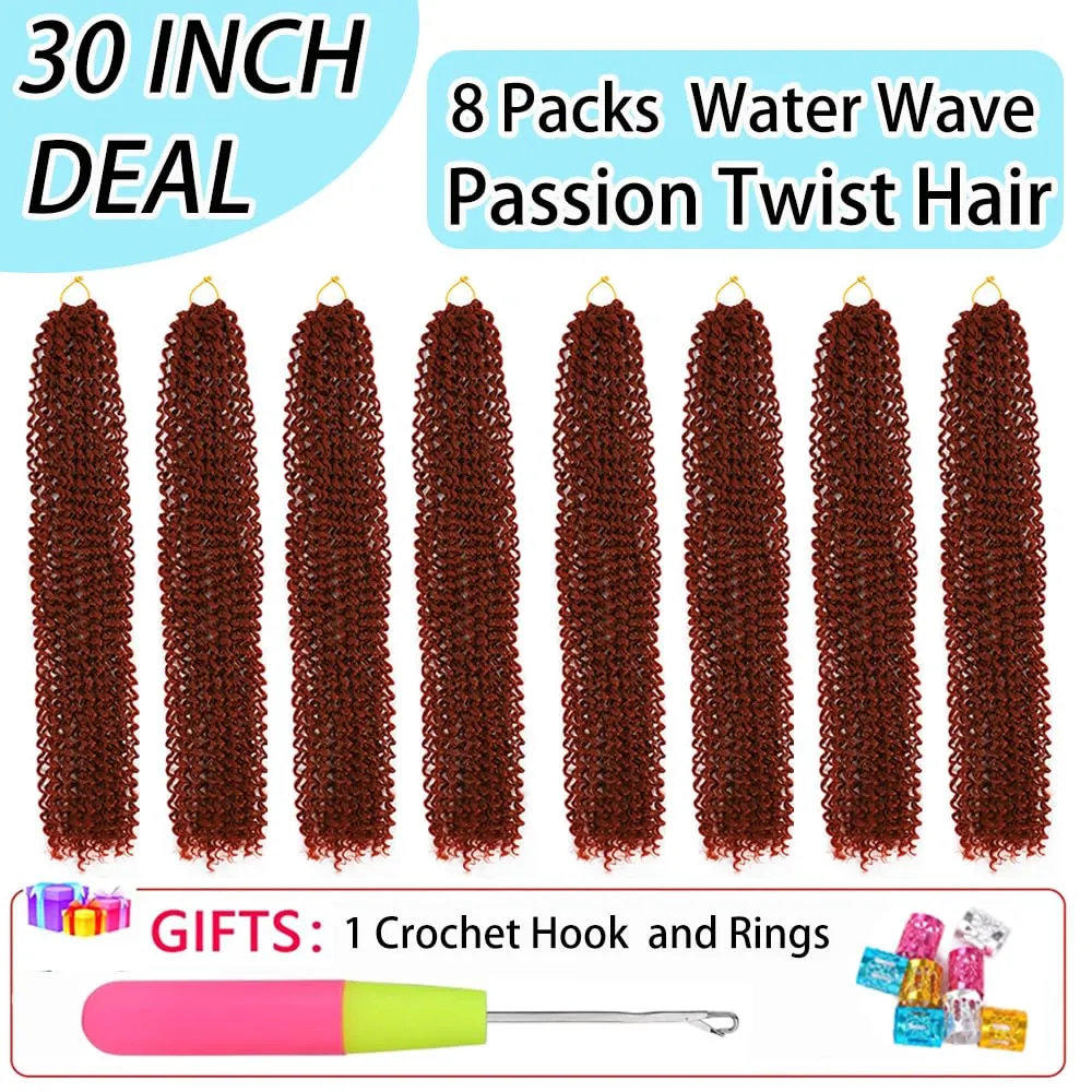 Passion Twist Hair 30 Inch: Water Wave Crochet Hair for Black Women-Long Bohemian Passion Twists Braiding Hair Extensions (350#, 30 inch)