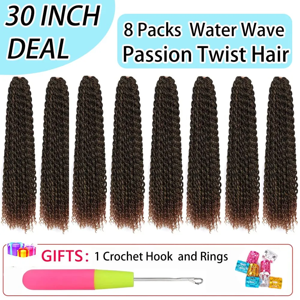 Passion Twist Hair 30 Inch: Water Wave Crochet Hair for Black Women-Long Bohemian Passion Twists Braiding Hair Extensions (T30, 30 inch)