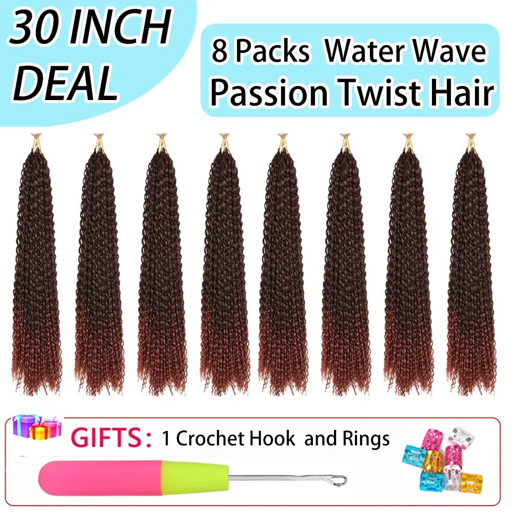 Passion Twist Hair 30 Inch: Water Wave Crochet Hair for Black Women-Long Bohemian Passion Twists Braiding Hair Extensions (T350, 30 inch)