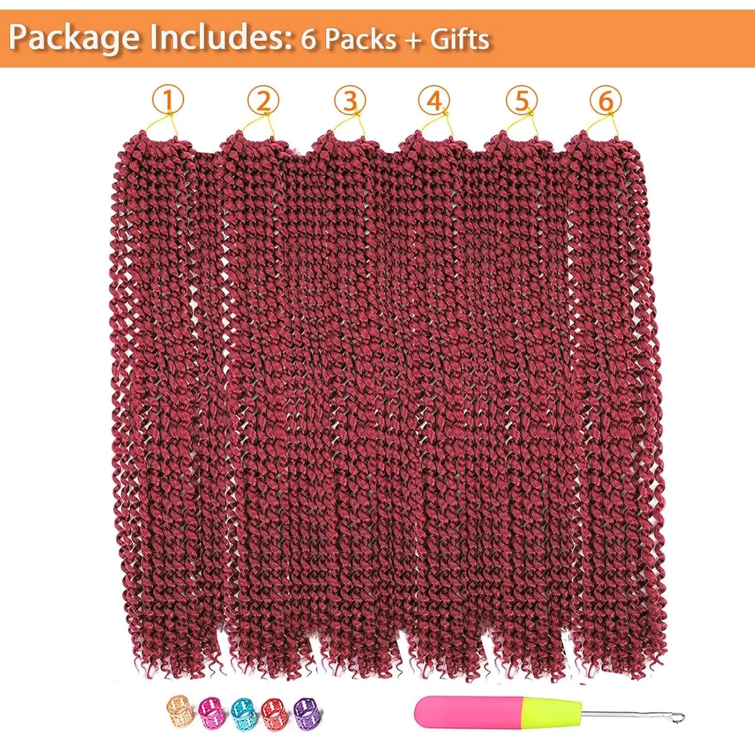 Passion Twist Hair Burgundy 18 Inch 6 Packs Burg Water Wave Crochet Hair for Butterfly Locs Passion Twists Long Bohemian Braiding Protective Style Hair Extensions (18 Inch 6 Packs, BUG#)