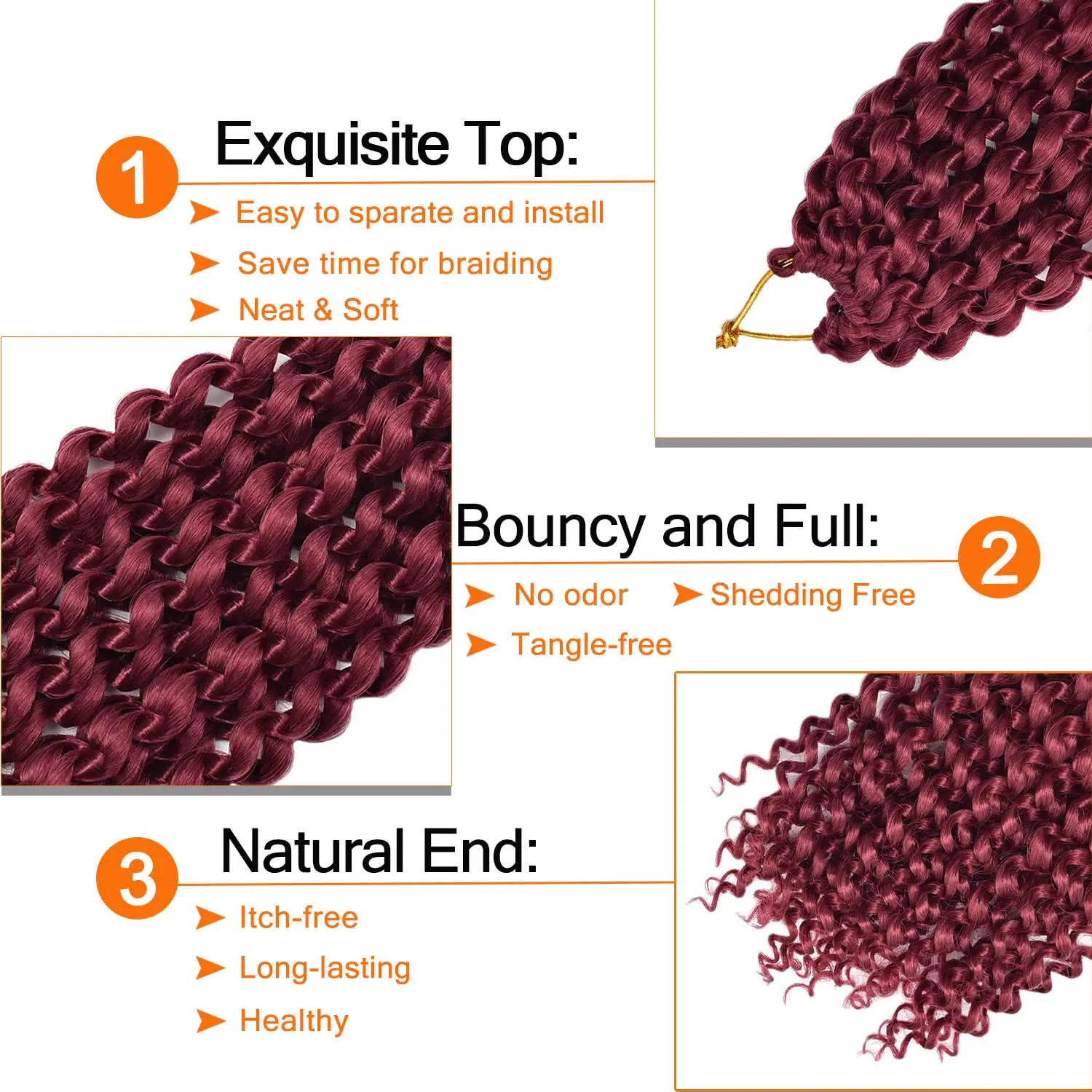 Passion Twist Hair Burgundy 18 Inch 6 Packs Burg Water Wave Crochet Hair for Butterfly Locs Passion Twists Long Bohemian Braiding Protective Style Hair Extensions (18 Inch 6 Packs, BUG#)