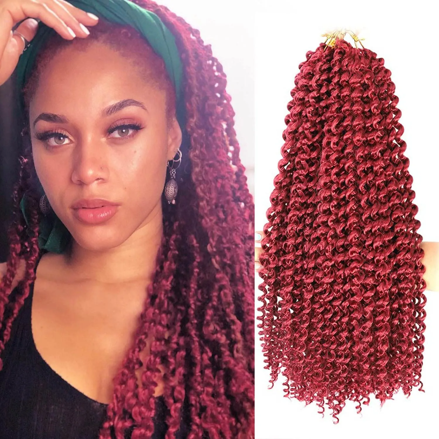 Passion Twist Hair Burgundy 18 Inch 6 Packs Burg Water Wave Crochet Hair for Butterfly Locs Passion Twists Long Bohemian Braiding Protective Style Hair Extensions (18 Inch 6 Packs, BUG#)