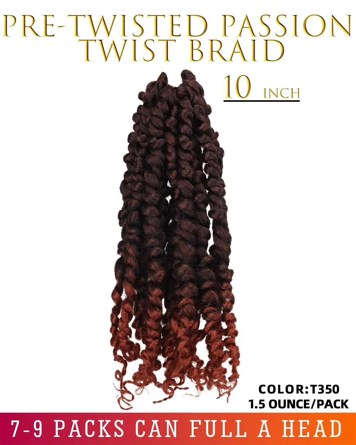 Passion Twist Hair-Pre-twisted Passion Twists,Pre-Looped Crochet Braids Made Of Bohemian Hair Synthetic Braiding Hair Extensions (10 Inch(Pack of 8), T1B/350)