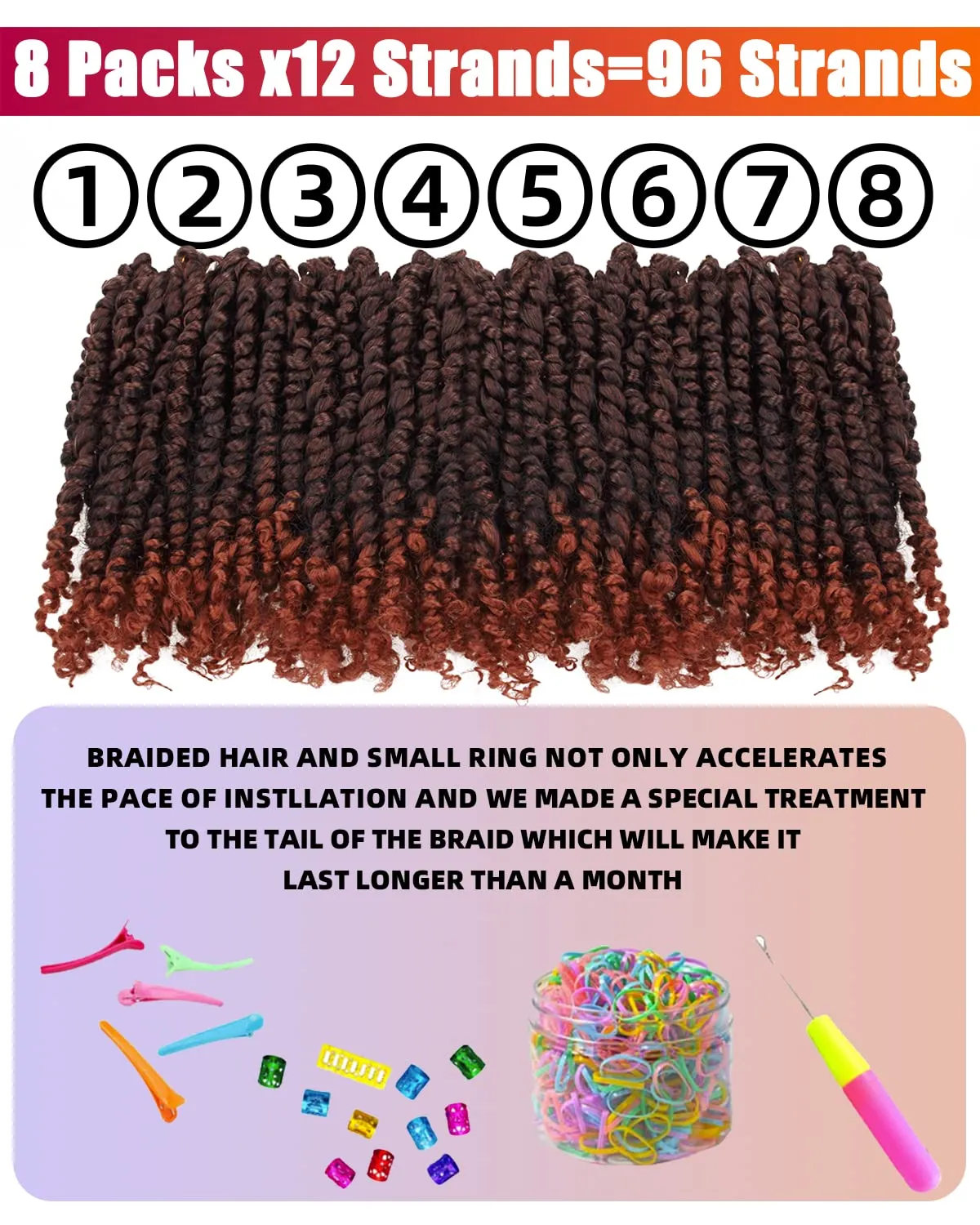Passion Twist Hair-Pre-twisted Passion Twists,Pre-Looped Crochet Braids Made Of Bohemian Hair Synthetic Braiding Hair Extensions (10 Inch(Pack of 8), T1B/350)