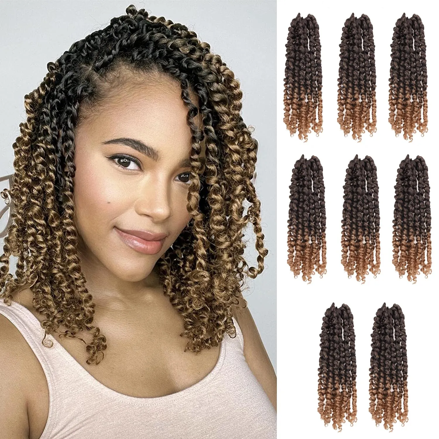 Passion Twist Hair-Pre-twisted Passion Twists,Pre-Looped Crochet Braids Made Of Bohemian Hair Synthetic Braiding Hair Extensions (10 Inch(Pack of 8), T27)