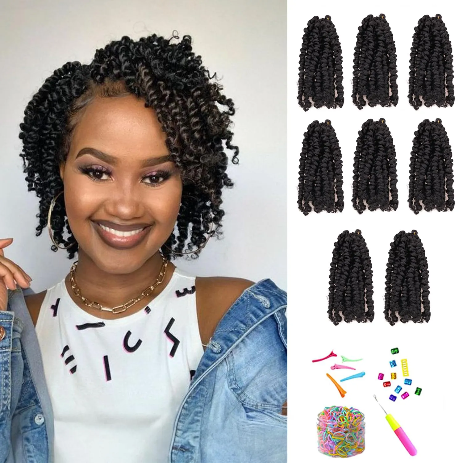 Passion Twist Hair-Pre-twisted Passion Twists,Pre-Looped Crochet Braids Made Of Bohemian Hair Synthetic Braiding Hair Extensions (6 Inch(Pack of 8), 1B)