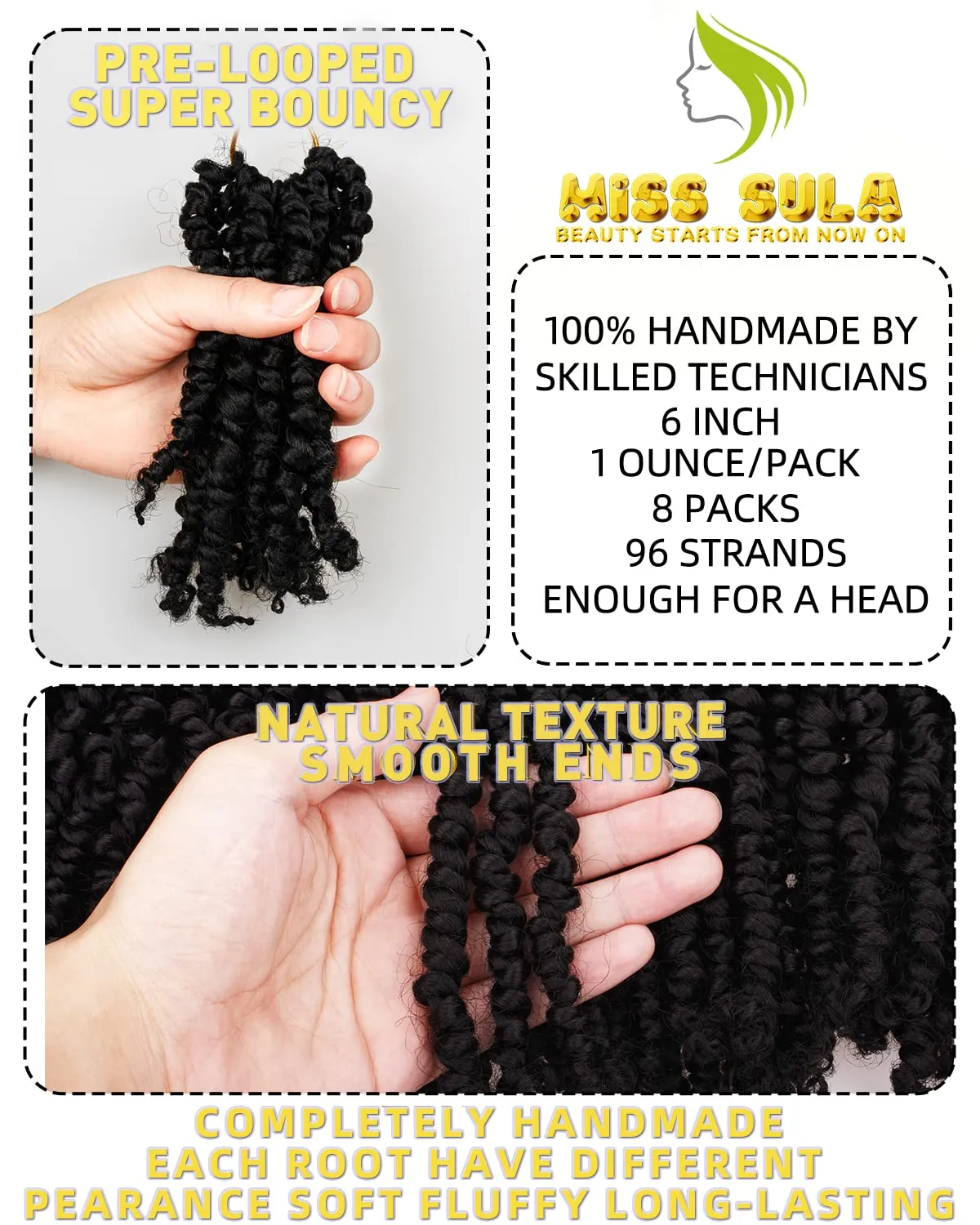Passion Twist Hair-Pre-twisted Passion Twists,Pre-Looped Crochet Braids Made Of Bohemian Hair Synthetic Braiding Hair Extensions (6 Inch(Pack of 8), 1B)
