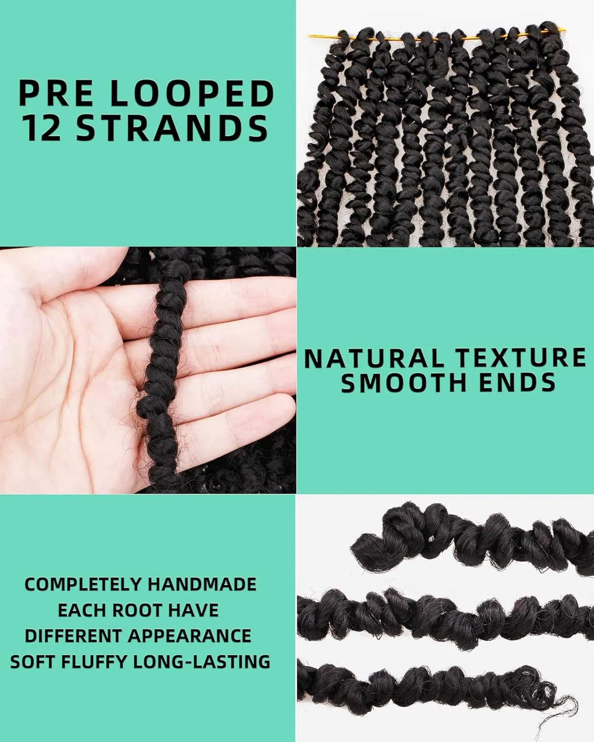 Passion Twist Hair-Pre-twisted Passion Twists,Pre-Looped Crochet Braids Made Of Bohemian Hair Synthetic Braiding Hair Extensions (6 Inch(Pack of 8), 1B)