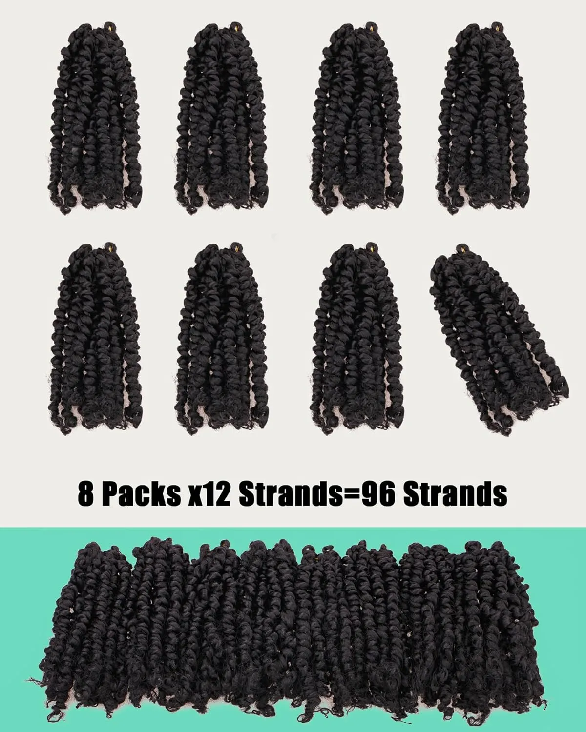 Passion Twist Hair-Pre-twisted Passion Twists,Pre-Looped Crochet Braids Made Of Bohemian Hair Synthetic Braiding Hair Extensions (6 Inch(Pack of 8), 1B)