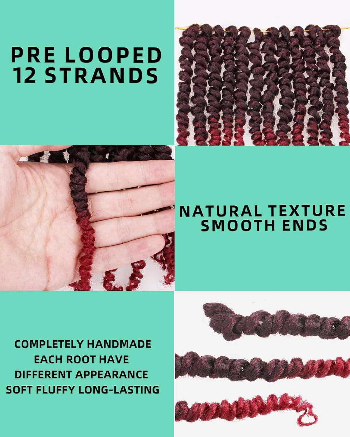 Passion Twist Hair-Pre-twisted Passion Twists,Pre-Looped Crochet Braids Made Of Bohemian Hair Synthetic Braiding Hair Extensions (6 Inch(Pack of 8), TBUG)