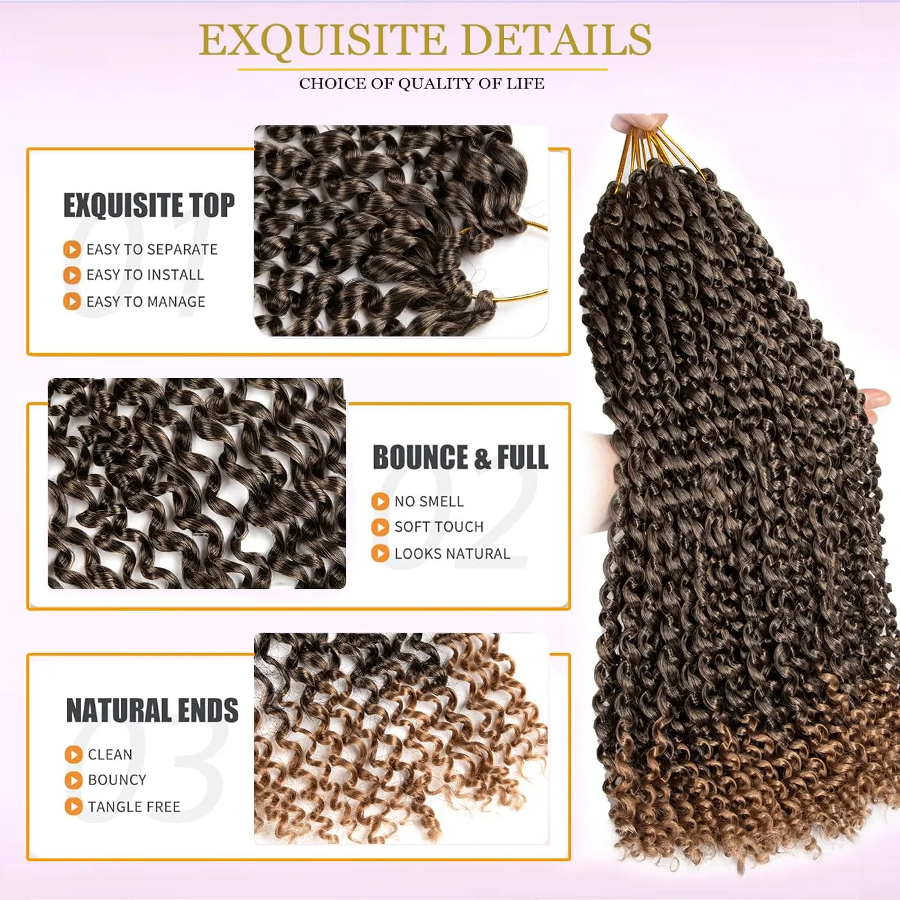 Passion Twist Hair Water Wave Crochet Hair for Black Women 14 Inch 8 Packs Passion Twist Crochet Hair Pre Looped Bohemian Braids for Black Women (T1B/27, Economic package)