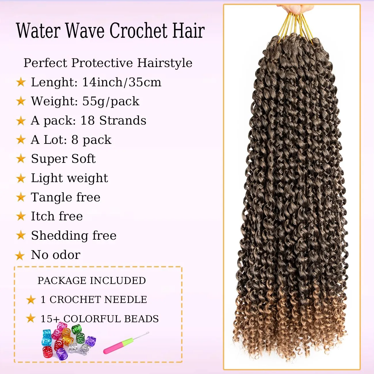 Passion Twist Hair Water Wave Crochet Hair for Black Women 14 Inch 8 Packs Passion Twist Crochet Hair Pre Looped Bohemian Braids for Black Women (T1B/27, Economic package)