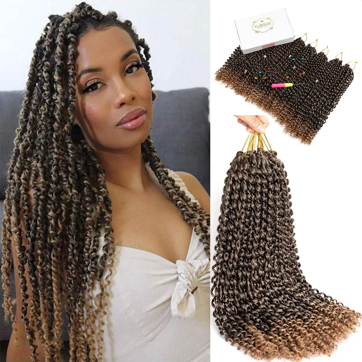 Passion Twist Hair Water Wave Crochet Hair for Black Women 14 Inch 8 Packs Passion Twist Crochet Hair Pre Looped Bohemian Braids for Black Women (T1B/27, Economic package)