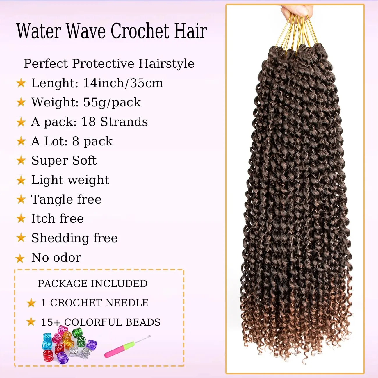 Passion Twist Hair Water Wave Crochet Hair for Black Women 14 Inch 8 Packs Passion Twist Crochet Hair Pre Looped Bohemian Braids for Black Women (T1B/30, Economic package)
