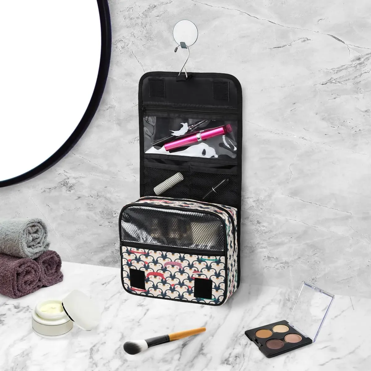 Penguin Pattern Hanging Toiletry Bag Waterproof Makeup Cosmetic Bag Travel Bag Organizer for Accessories Shampoo Full Sized Container Travel-Essentials Toiletry Bag