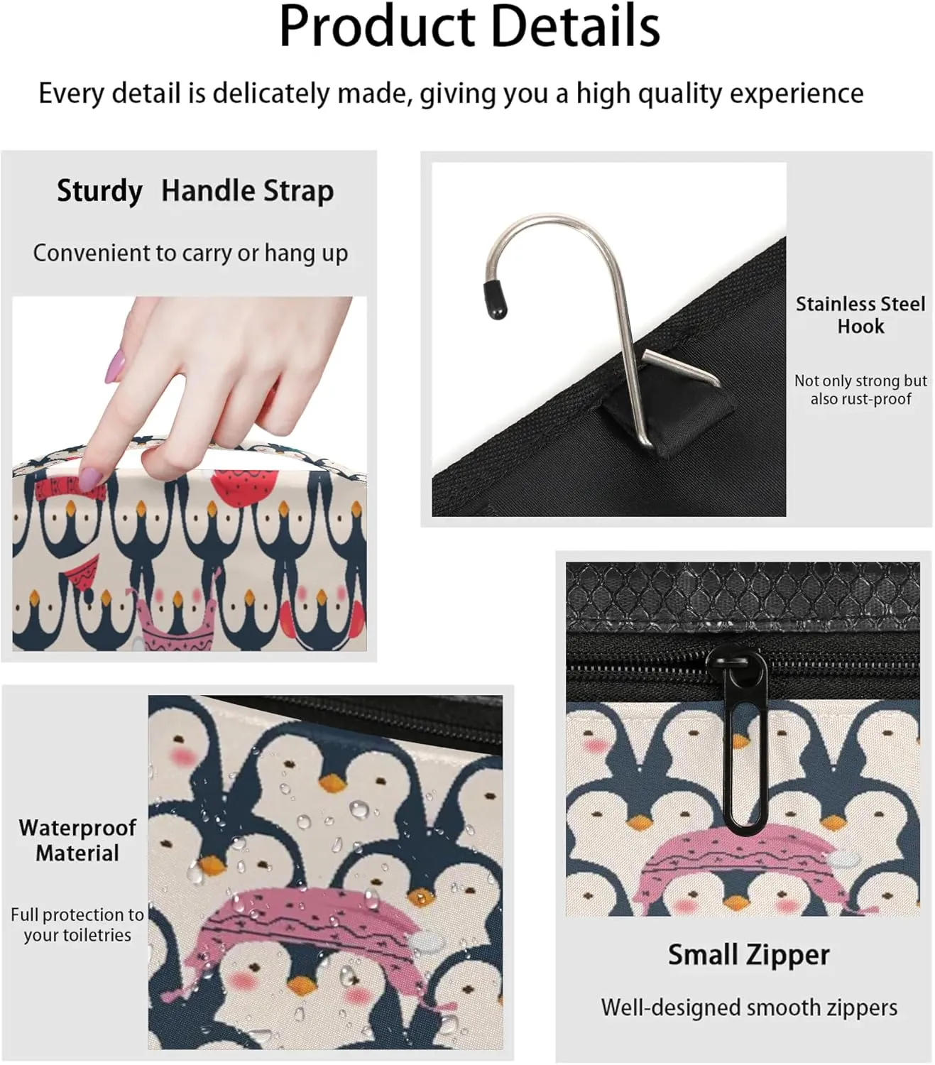 Penguin Pattern Hanging Toiletry Bag Waterproof Makeup Cosmetic Bag Travel Bag Organizer for Accessories Shampoo Full Sized Container Travel-Essentials Toiletry Bag